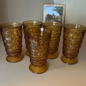 Set of 5 Amber Indiana Glass MCM
